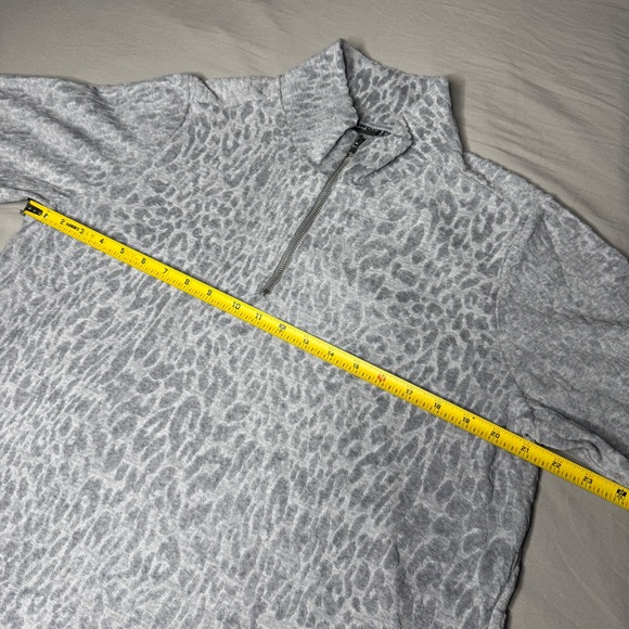 Susan Graver Gray Animal Print Zip Pullover - Picture 2 of 7